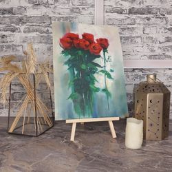 Original oil painting, still life.. Bouquet of roses..