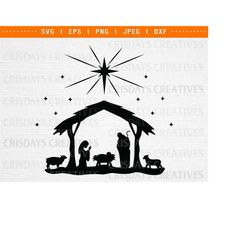 nativity scene svg, christ the savior is born, mary joseph baby jesus, christmas star, manger, holiday decor svg, nativi