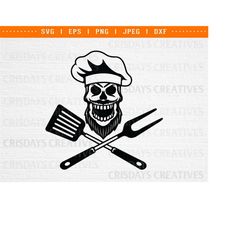 skull chef svg file || chef svg || skull chef shirt || chef illustration || cutting files, chef gift ideas, kitchen chef