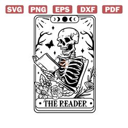 The Reader Tarot Card Skeleton Read Book SVG Digital File