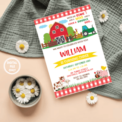 Personalized File Farm Birthday Party Invitation PNG ONLY, Farm Animals Birthday Invitation Png, Printable, Instant