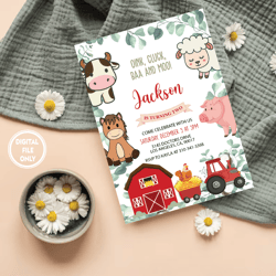 Personalized File Farm Birthday Invitation PNG File Only, Barn Animals Party Invite Png, Red Boy Barnyard Animals, Insta