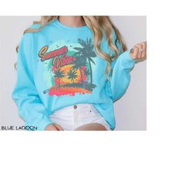Comfort Colors Summer Vibes Sweatshirt, Gift For Summer, Retro Beach Graphic Sweater, Salty Vibes Top, Sunset Beach Camp