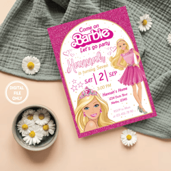 Personalized File Doll Pink Sparkle Birthday Invitation | Doll Invitation | Princess Themed Party | Girl Party Invite