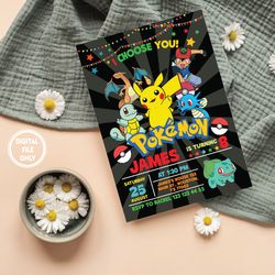 Personalized File Printable Birthday Invitation | Pikachu invite | editable invitation | pokemon birthday invite |