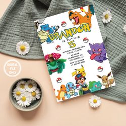 Personalized File Pokemone Birthday Invitation Digital, Pokemon Evite, Printable Download, pikachu invite Pokemon