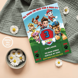 Personalized File Paw Birthday Invitation | Paw-ty Invitation | Paws Kids Invite | Patrol Birthday Invitation Boys Girls