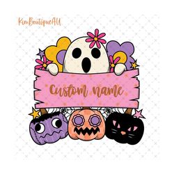 Ghost Kids Halloween Png, Cute Spooky Kids Halloween Png, Ghost Name Holding Sign Png, Custom Name Spooky Halloween Png,