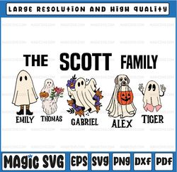 Custom Halloween Ghost Family With Pets Svg, The Name Family Portrait Svg, Custom Family Portrait, Happy Halloween Png