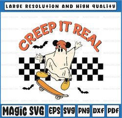 Creep It Real Ghost Boo Svg, Retro Halloween Svg, Halloween Skateboarding Svg, Happy Halloween Png, Digital Download
