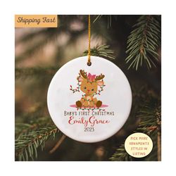 baby's first christmas ornament, baby reindeer newborn ornament, personalized baby christmas ornament, kids christmas or
