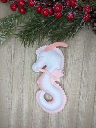 Christmas tree toy dragon, Symbol of 2024, White dragon, Pink dragon, Felt dragon, Christmas gift dragon, Dinosaur