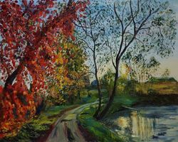 Autumn landscape oil painting original art sunset painting