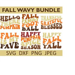 Happy Fall SVG, Pumpkin SVG, Retro, Boho, Wavy Digital Download, Cut File, Sublimation, Clipart (6 individual svg/dxf/pn