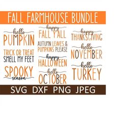 Fall Farmhouse SVG Bundle, Hello Pumpkin SVG, Digital Download, Cut File, Sublimation, Clipart (10 individual svg/dxf/pn