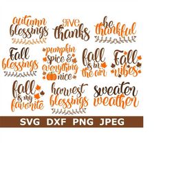 Fall Blessings SVG Bundle, Thankful, Thanksgiving, Digital Download, Cut File, Sublimation, Clipart (10 individual svg/d