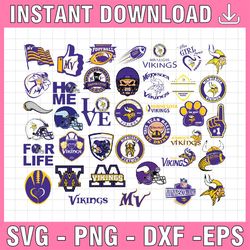 38 Files Minnesota Vikings Svg Png Jpeg Dxf Eps Vector Files , silhouette cameo, cricut, cut file, digital clipart, nfl