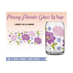 peony flower can glass wrap svg ,peonies floral svg ,libbey 16oz can glass svg, coffee glass can, beer glass svg png dxf