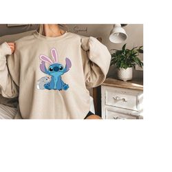Disney Stitch with Easter Bunny Sweatshirt, stitch Easter Hoodie, Happy disney Easter Sweatshirt,disney easter hoodie,