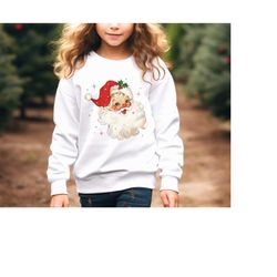 Kids Retro Santa Sweatshirt, Daughter Christmas Gift for Granddaughter, Cute Santa Girls Youth Shirt, Family Holiday Par