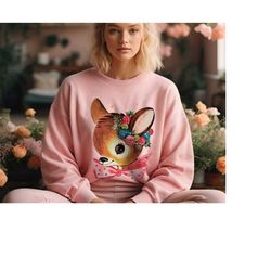 Retro Reindeer Pink Christmas Sweatshirt Gift for Her, Cute Baby Deer Shirt, Retro Christmas Shirt, Vintage Christmas Co