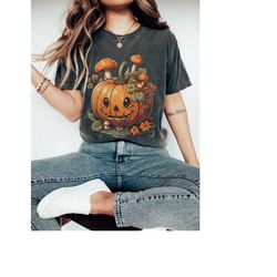 Halloween Cottagecore Pumpkin Shirt, Fall Shirt, Jack O Lantern TShirt, Halloween Party Costume, Vintage Comfort Colors,