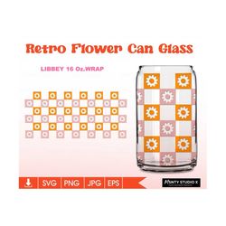 Full wrap 70s flower Svg,retro flower can glass ,flower can glass svg, retro can glass ,16oz Libbey Can Glass Wrap,for C