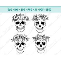 Flower Skull svg, Skull svg file, Floral Skull cut file, Skull clip art, Sugar Skull Svg file, skull vector, Halloween S