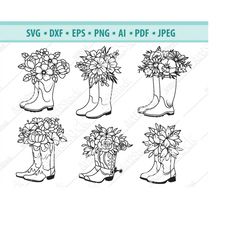 Boots SVG file, Boots with Flowers SVG,  Cowboy floral Boots SVG, Rain Boots svg, Boots Clipart, Floral boots silhouette