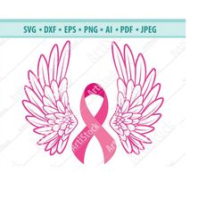 Cancer Ribbon SVG, Cancer Survivor, Awareness Ribbon angel wings SVG, breast cancer ribbon, Files for Cricut, Silhouette