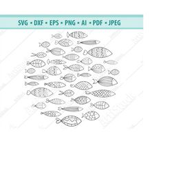 fish svg dxf png, school of fish svg, fish pattern svg, fishes svg, fish cut file, svg files for cricut, silhouette svg,