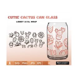 Cuctus can Glass Wrap Svg ,cactus floral svg ,Libbey 16oz can glass svg, Coffee glass can, Beer glass svg png dxf,for Ci