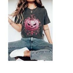Halloween Shirt Teacher Gift, Pink Halloween Pumpkin TShirt, Fall Shirt, Gothic Cottagecore Retro Halloween Party Costum