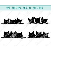 SVG 3 cats peeking, silly kitty cut file, black cats Svg, watching from the window, cute fun kittens decal, cricut silho