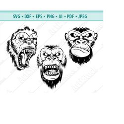 Head Gorilla Svg File, Primate Svg, Mascot logo Svg, Angry gorilla Svg, Gorilla face Svg, Gorilla clipart, Monkey SVG, V