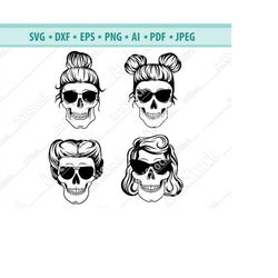 Skull Svg, Skull with glasses svg, Skull cut file, Sugar Skull Svg, Gothic svg, Mom life Skeleton, Skull Head Svg, File