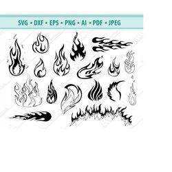 Fire SVG, Flames SVG, Fire Cricut, Fire Dxf, Flames Cutting File for cricut, Fire Silhouette, Stylized fire Png, Flame P