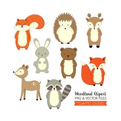 Woodland Animals Clip Art & Vectors - Invitation, Crafting, Baby Shower, Web Design, Scrapbooking - Cute Woodland animal