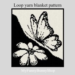 Loop yarn Butterfly&Flower finger knitted blanket pattern PDF Download