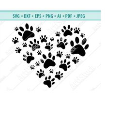 Dog Paw Heart SVG, Paw Print SVG, Dog SVG, Digital Cut File For Silhouette and Cricut, Cat Paw, Cut File for Silhouette,