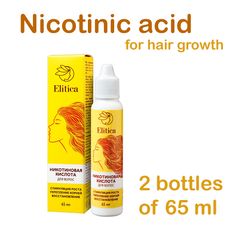 Nicotinic acid set 2 bottles of 65 ml from hair loss, for healthy beautiful hair and fast growth