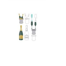 Champagne bottle SVG, Champagne SVG, Bottle Svg, Cricut, Silhouette Cameo, ScanNCut, Champagne glasses, Glass Svg, Cut F