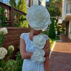 Fascinator Bridal headband, Bride rose hair clip, wedding guest headdress, headpiece for Model, Singer, Dancer Set 3 pc