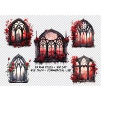 WATERCOLOR GOTHIC WINDOWS Clipart, Watercolor Gothic Windows Png Files, Transparent Background Png