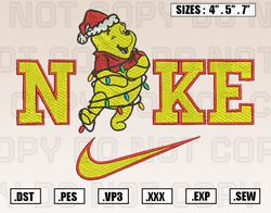 Nike Winnie The Pooh Christmas Lights Embroidery Designs, Christmas Embroidery Design File Instant Download