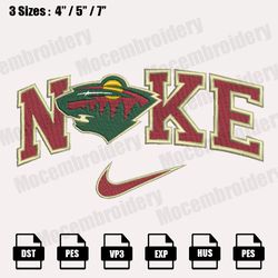 Nike x Minnesota Wild Embroidery Designs, NHL Embroidery Design File Instant Download