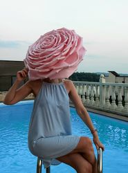 Giant Rose Wedding Headpiece pink flower, Kentucky derby hat, Tea Party Luxury Cocktail hat, Fashion photo shoot