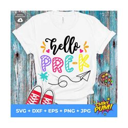 Hello Pre K Svg, 1st Day of School Cut Files, Back To School Svg, Dxf, Eps, Png, School Shirt Design, Silhouette, Cricut