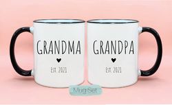grandma grandpa mug set 1, pregnancy announcement, new grandpa gift, new grandma gift, grandma grandpa mug set, new baby