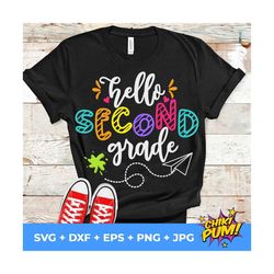Hello Second Grade Svg, 1st Day of School Cut Files, Back To School Svg, Dxf, Eps, Png,  2nd grade shirt, Silhouette, Cr